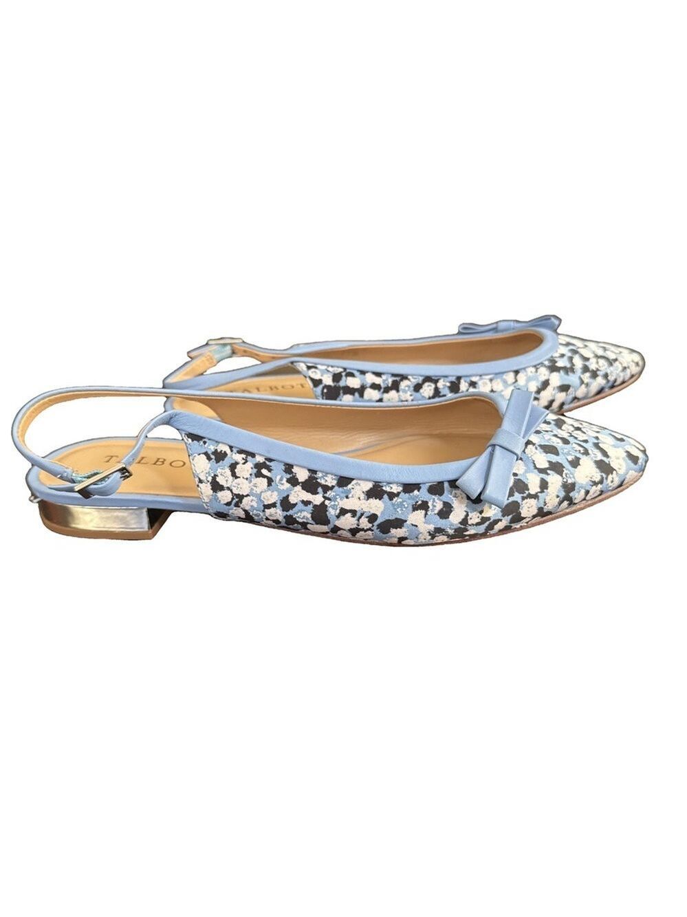 Talbots Edison Slingback Bow Flats Blue Floral Pattern Shoes. Size 7.5